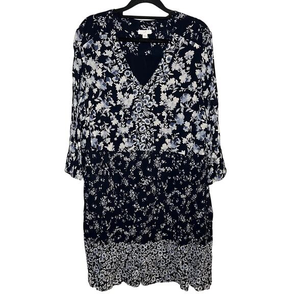 J. Jill Dresses & Skirts - J Jill Floral Midi Dress Blue White Size XL Peasant Cottage Boho Feminine Casual